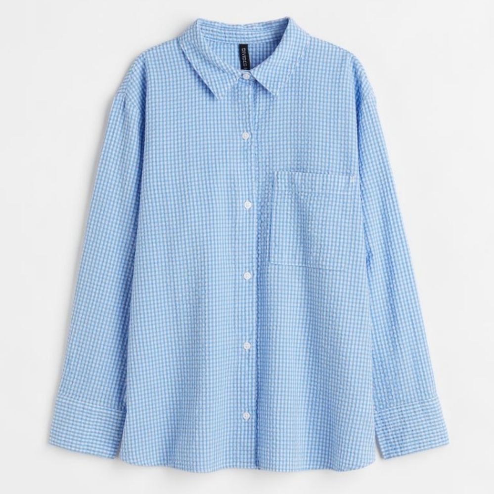 🆕️NWT H&M "Seersucker Shirt" in 'Light Blue/White Checked'